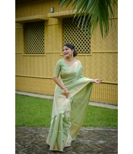Women's Faux_Banarasi Lining Pattern Saree With Unstitched Blouse 5.5Mtr (Light_Green)