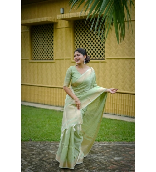 Women's Faux_Banarasi Lining Pattern Saree With Unstitched Blouse 5.5Mtr (Light_Green)