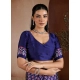 Women's Satin Crepe Printed Saree With Unstitched Blouse 5.5Mtr (Navy Blue)