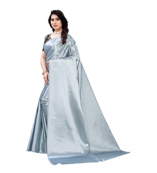 Women's Satin Printed Saree With Unstitched Blouse 5.5Mtr (Grey)