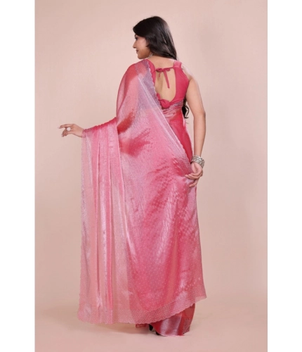 Women's Jimmy choo Embellished Bollywood Saree With Unstitched Blouse 5.5Mtr (Pink)