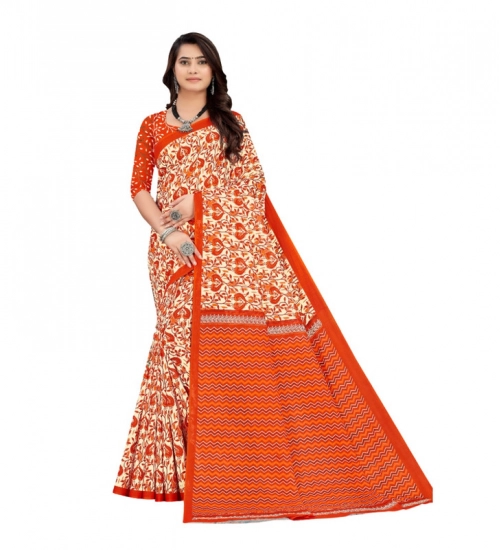 Women's Soft Pure Cotton Printed Saree With Unstitched Blouse 5.5Mtr (Orange)