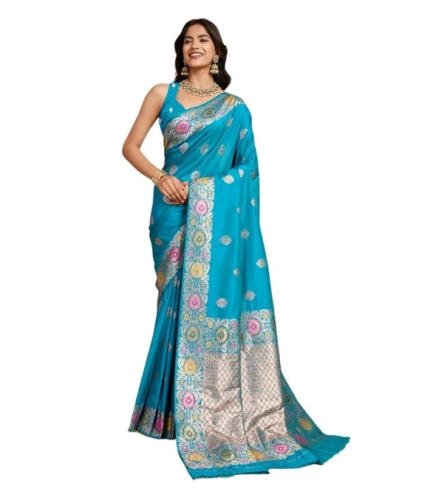 Women's Faux_Banarasi_Silk Woven Saree With Unstitched Blouse 5.5Mtr (Turquoise) Women's Faux_Banarasi_Silk Woven Saree With Unstitched Blouse 5.5Mtr (Turquoise)