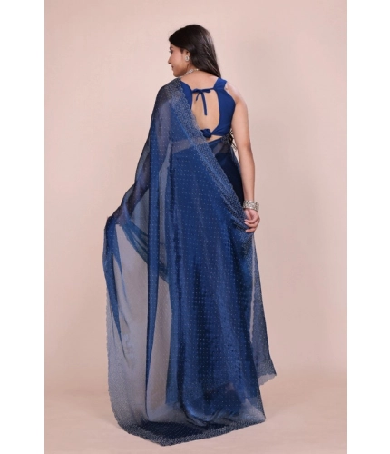 Women's Jimmy choo Embellished Bollywood Saree With Unstitched Blouse 5.5Mtr (Blue)
