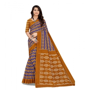 Generic Women's Soft Pure Cotton Printed Saree With Unstitched Blouse 5.5Mtr (Blue)
