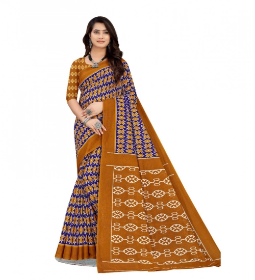 Women's Soft Pure Cotton Printed Saree With Unstitched Blouse 5.5Mtr (Blue)