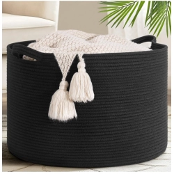 Cotton Basket 14x12 Inch Storage Basket For Clothes (Black)