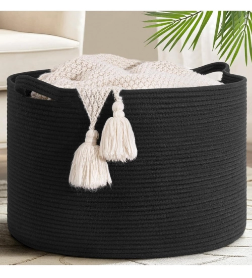 Cotton Basket 14x12 Inch Storage Basket For Clothes (Black)