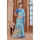 Women's Printed Cotton Linen Saree withPrinted  Saree With Unstitched Blouse (Light Blue, 5-6Mtrs)