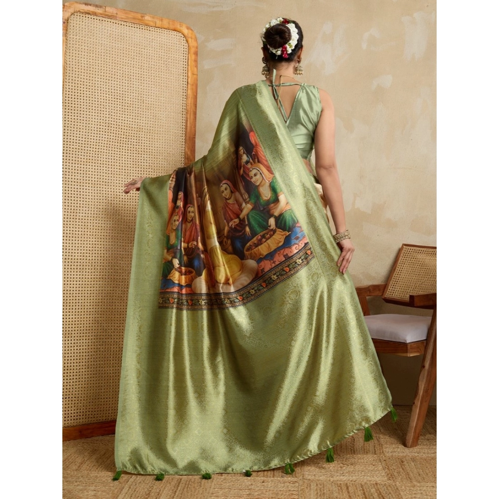 Women's Silk Printed Saree With Unstitched Blouse 5.5Mtr (Mehendi) Women's Silk Printed Saree With Unstitched Blouse 5.5Mtr (Mehendi)