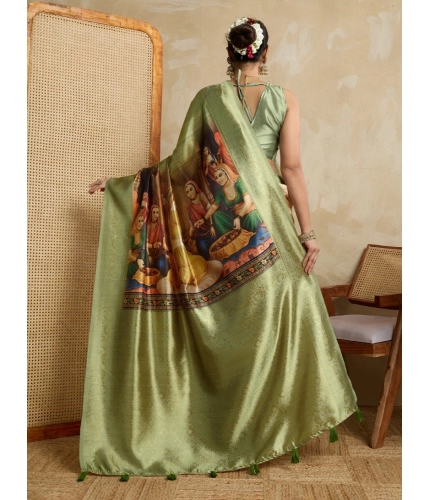 Women's Silk Printed Saree With Unstitched Blouse 5.5Mtr (Mehendi) Women's Silk Printed Saree With Unstitched Blouse 5.5Mtr (Mehendi)