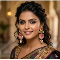Women's Zinc Alloy Gold Plated Jhumka Earrings (Multicolor)