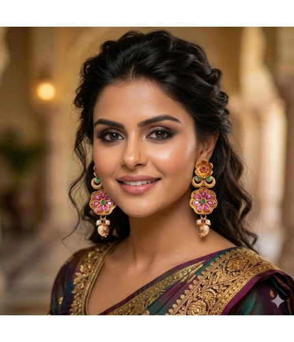 Women's Zinc Alloy Gold Plated Jhumka Earrings (Multicolor)