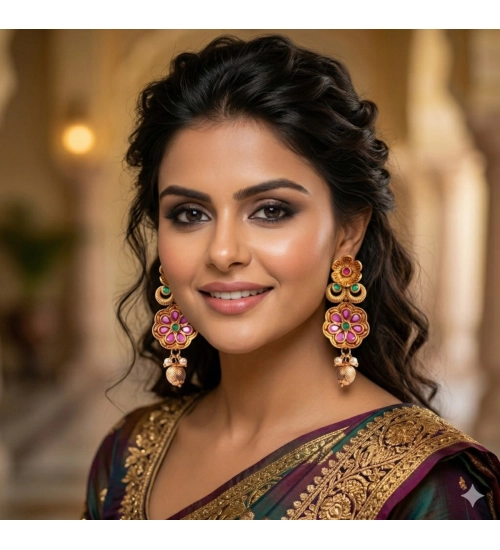 Women's Zinc Alloy Gold Plated Jhumka Earrings (Multicolor)