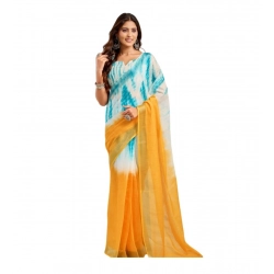 Women's Linen Cotton Printed Ready To Wear Saree With Unstitched Blouse 5.5 Mtr (Aqua_Blue)