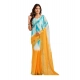 Women's Linen Cotton Printed Ready To Wear Saree With Unstitched Blouse 5.5 Mtr (Aqua_Blue)
