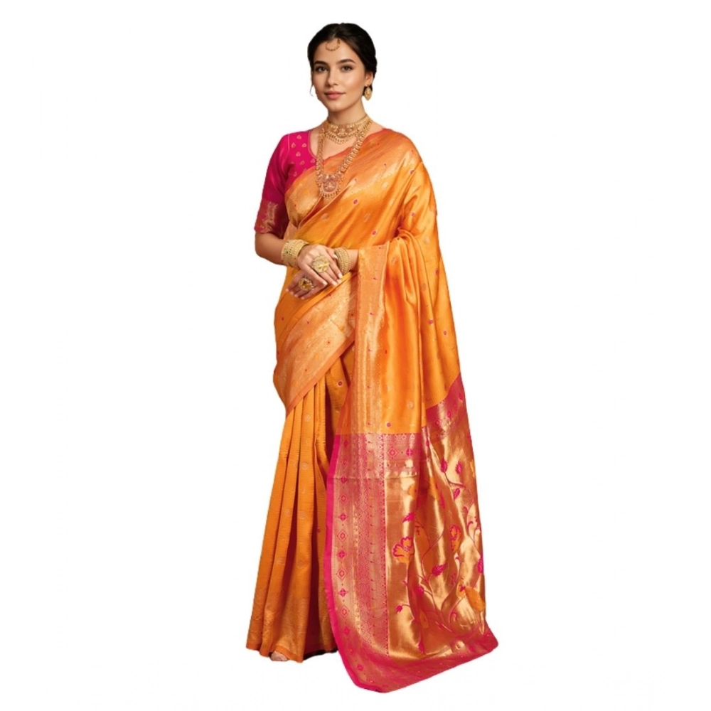Women's Silk Blend Zari Weaving Saree With Unstitched Blouse 5.5Mtr (Orange) Women's Silk Blend Zari Weaving Saree With Unstitched Blouse 5.5Mtr (Orange)