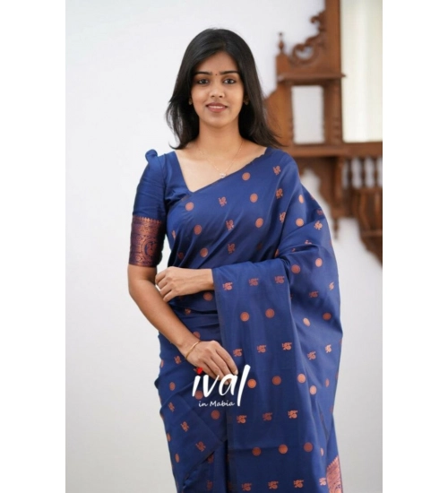 Women's Soft Lichi Silk Printed Saree With Unstitched Blouse 5.5Mtr (Blue)