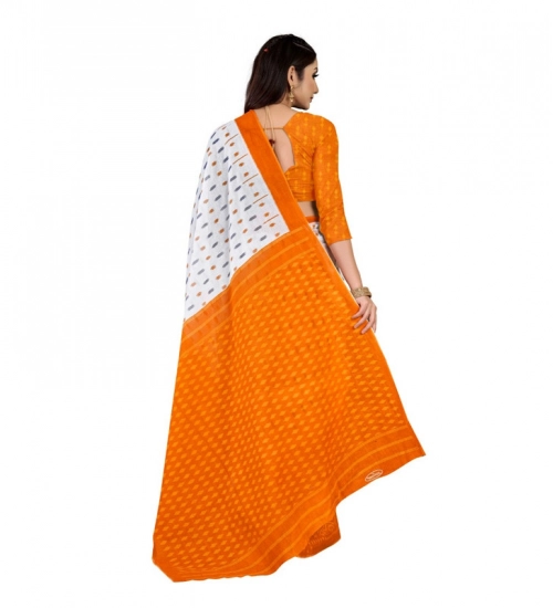 Women's Soft Pure Cotton Printed Saree With Unstitched Blouse 5.5Mtr (Orange)