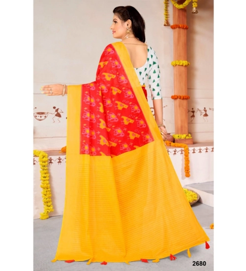 Women's Soft Pure Cotton Printed Saree With Unstitched Blouse 5.5Mtr (Red) Women's Soft Pure Cotton Printed Saree With Unstitched Blouse 5.5Mtr (Red)