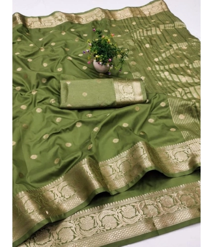 Women's Jacquard Silk Jaquard Woven Saree With Unstitched Blouse 5.5Mtr (Green)