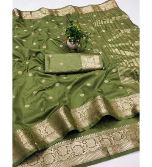 Women's Jacquard Silk Jaquard Woven Saree With Unstitched Blouse 5.5Mtr (Green)