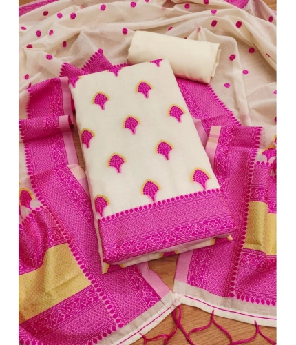 Women's Banarasi Silk Printed Unstitched Salwar Suit Material With Dupatta (Pink, 3Mtrs)