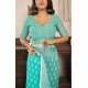 Women's Faux Linen Leaf Print Ready to wear Saree With Unstitched Blouse 5.5Mtr (SeaGreen)