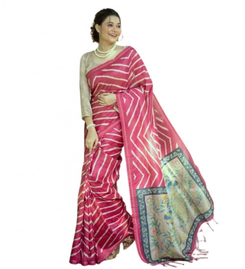 Women's Faux_Tussar_Silk Geometric_Print Saree With Unstitched Blouse 5.5Mtr (Light_Pink) Women's Faux_Tussar_Silk Geometric_Print Saree With Unstitched Blouse 5.5Mtr (Light_Pink)
