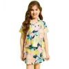 Girl's Polyester Cotton Blend Pattern-Floral Short Sleeves Skorts Set (Blue-Multicolor)