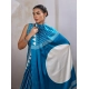 Women's Satin Crepe Printed Saree With Unstitched Blouse 5.5Mtr (Rama Blue)