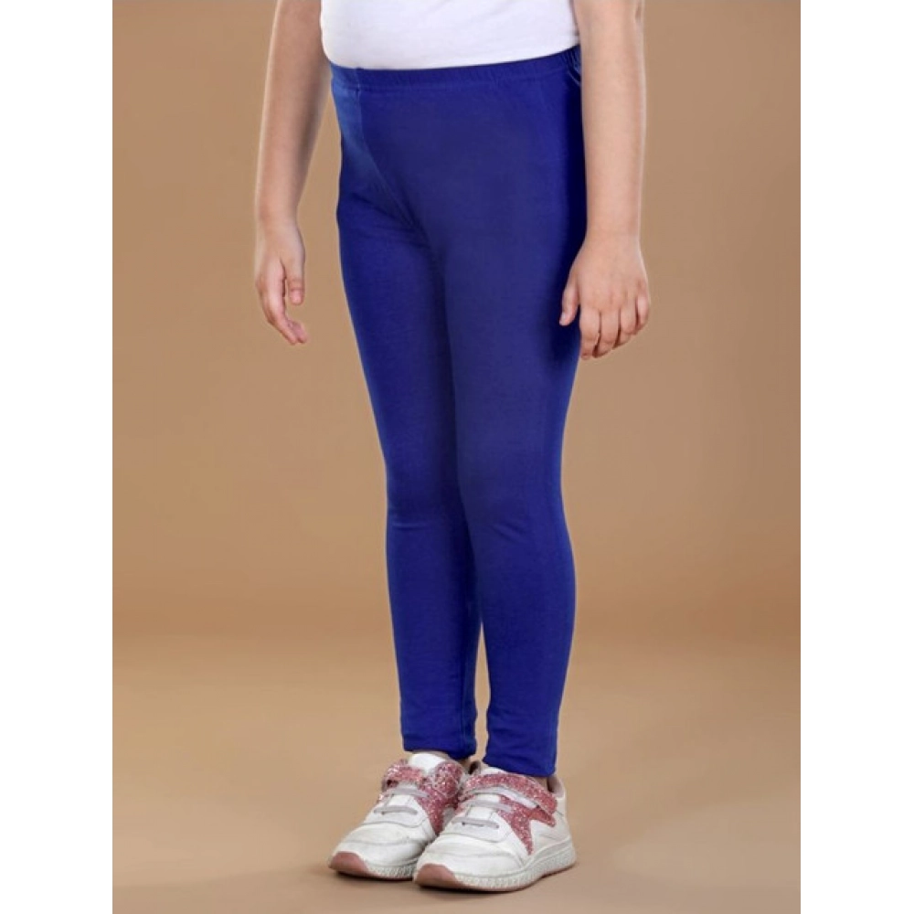 Girl's Cotton Lycra Solid Elasticated Leggings (Blue)