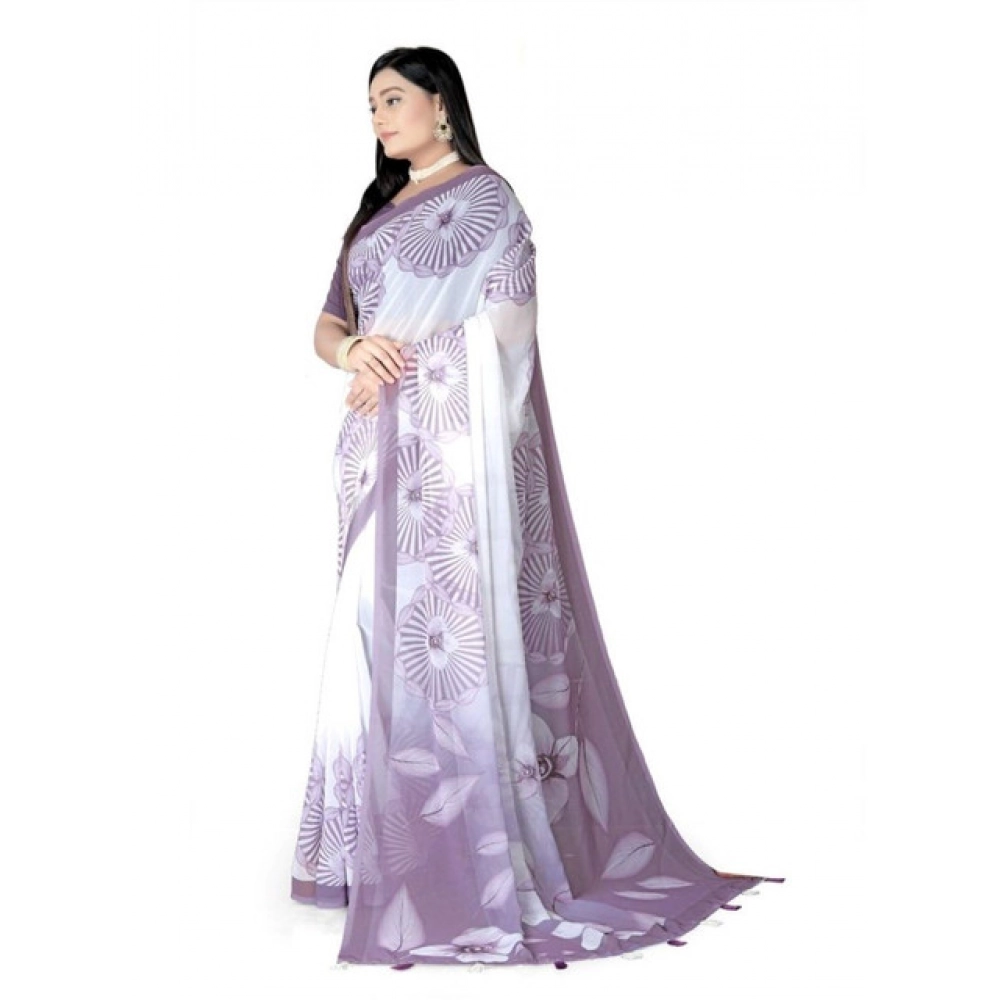 Women's Georgette Floral Printed Saree With Unstitched Blouse 5.5Mtr (Lavender) Women's Georgette Floral Printed Saree With Unstitched Blouse 5.5Mtr (Lavender)