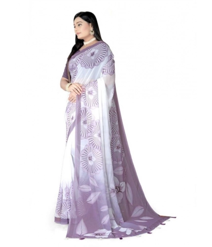 Women's Georgette Floral Printed Saree With Unstitched Blouse 5.5Mtr (Lavender)