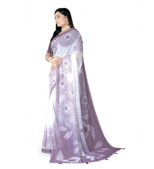 Women's Georgette Floral Printed Saree With Unstitched Blouse 5.5Mtr (Lavender)