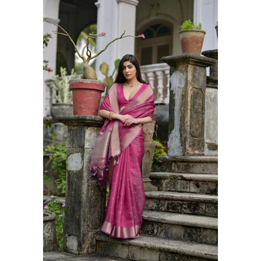 Women's Silk_Blend Butti Pattern Saree With Unstitched Blouse 5.5Mtr (Pink) Women's Silk_Blend Butti Pattern Saree With Unstitched Blouse 5.5Mtr (Pink)