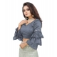 Women's Organza Solid V Neck Layered Ruffle Sleeve Readymade Blouse (Grey Free Size , up to 38–40 Bust)-PID65851