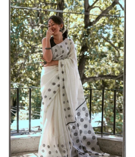 Women's Soft Lilan Printed Saree With Unstitched Blouse 5.5Mtr (White) Women's Soft Lilan Printed Saree With Unstitched Blouse 5.5Mtr (White)