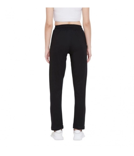 Women's Cotton Solid Elasticated Track Pants (Black)