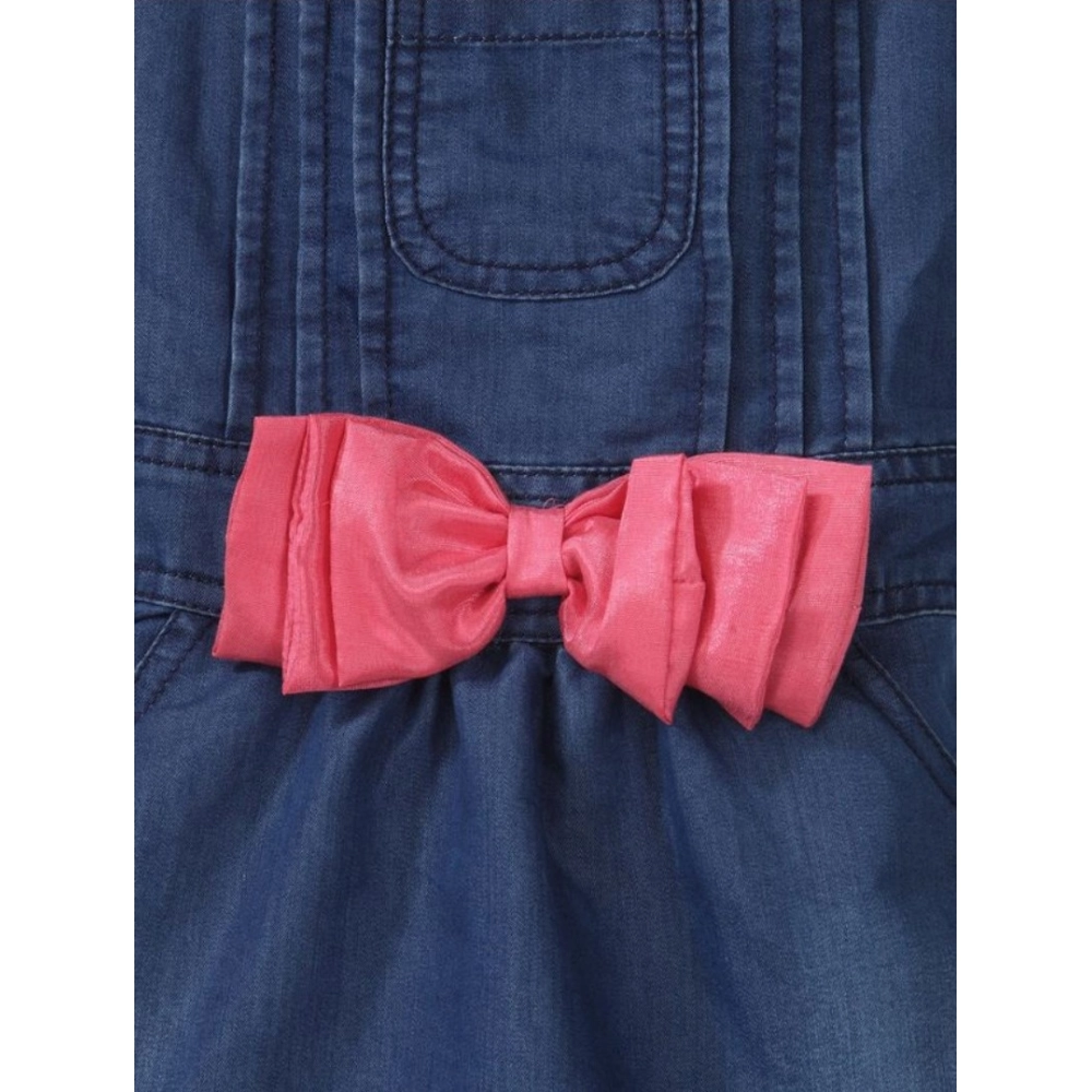 Girl's Denim & Cotton Bow Sleeveless Dungaree (Pink) Girl's Denim & Cotton Bow Sleeveless Dungaree (Pink)