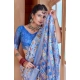 Women's Printed Cotton Linen Saree withPrinted  Saree With Unstitched Blouse (Blue, 5-6Mtrs)