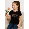 Girl's Cotton Printeded Round Neck T-Shirt (Black)