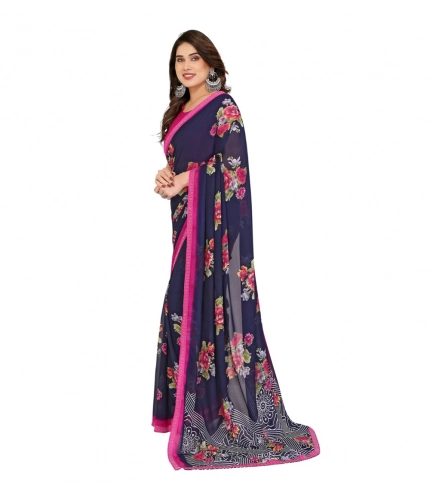 Women's Georgette Printed Saree With Unstitched Blouse 5.5Mtr (Blue) Women's Georgette Printed Saree With Unstitched Blouse 5.5Mtr (Blue)