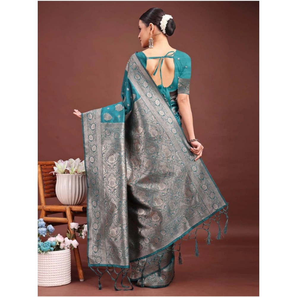 Women's Banarasi Silk Printed Saree With Unstitched Blouse 5.5Mtr (Sea Green) Women's Banarasi Silk Printed Saree With Unstitched Blouse 5.5Mtr (Sea Green)