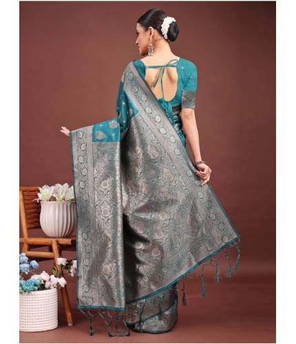 Women's Banarasi Silk Printed Saree With Unstitched Blouse 5.5Mtr (Sea Green) Women's Banarasi Silk Printed Saree With Unstitched Blouse 5.5Mtr (Sea Green)