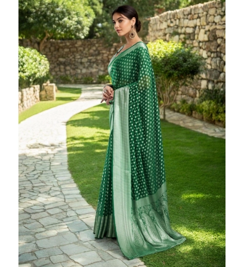 Women's Georgette Weaving Saree With Unstitched Blouse 5.5Mtr (Green)