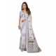 Women's Linen Cotton Printed Ready To Wear Saree With Unstitched Blouse 5.5 Mtr (Off_White)