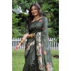 Women's Faux_Tussar Floral Saree With Unstitched Blouse 5.5Mtr (Olive) Women's Faux_Tussar Floral Saree With Unstitched Blouse 5.5Mtr (Olive)