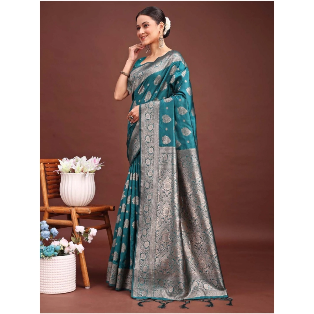 Women's Banarasi Silk Printed Saree With Unstitched Blouse 5.5Mtr (Sea Green) Women's Banarasi Silk Printed Saree With Unstitched Blouse 5.5Mtr (Sea Green)