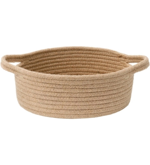 Cotton 8x3 Inch Round Bedside Organizer (Beige)